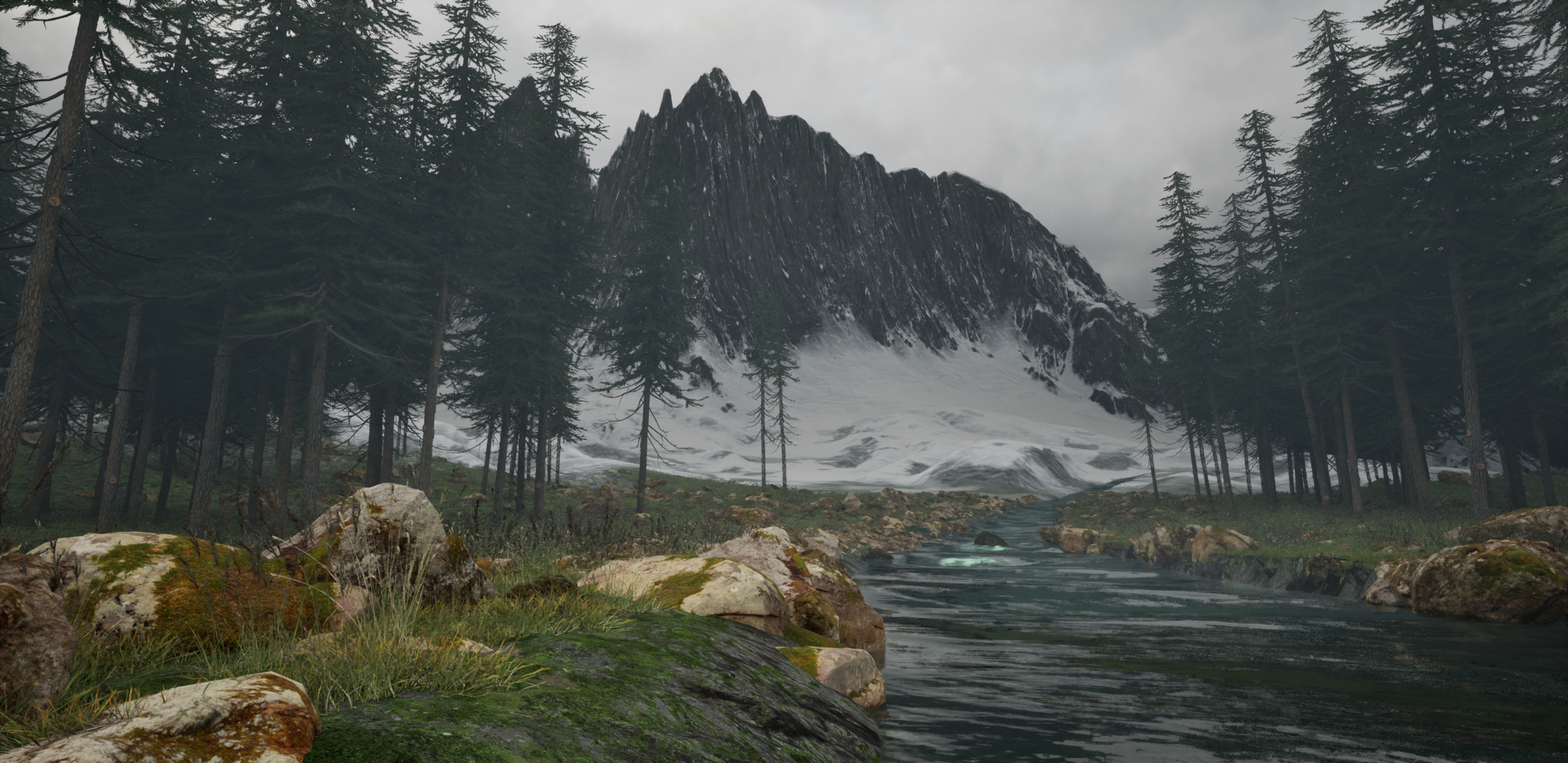 Rivier met bos en berg